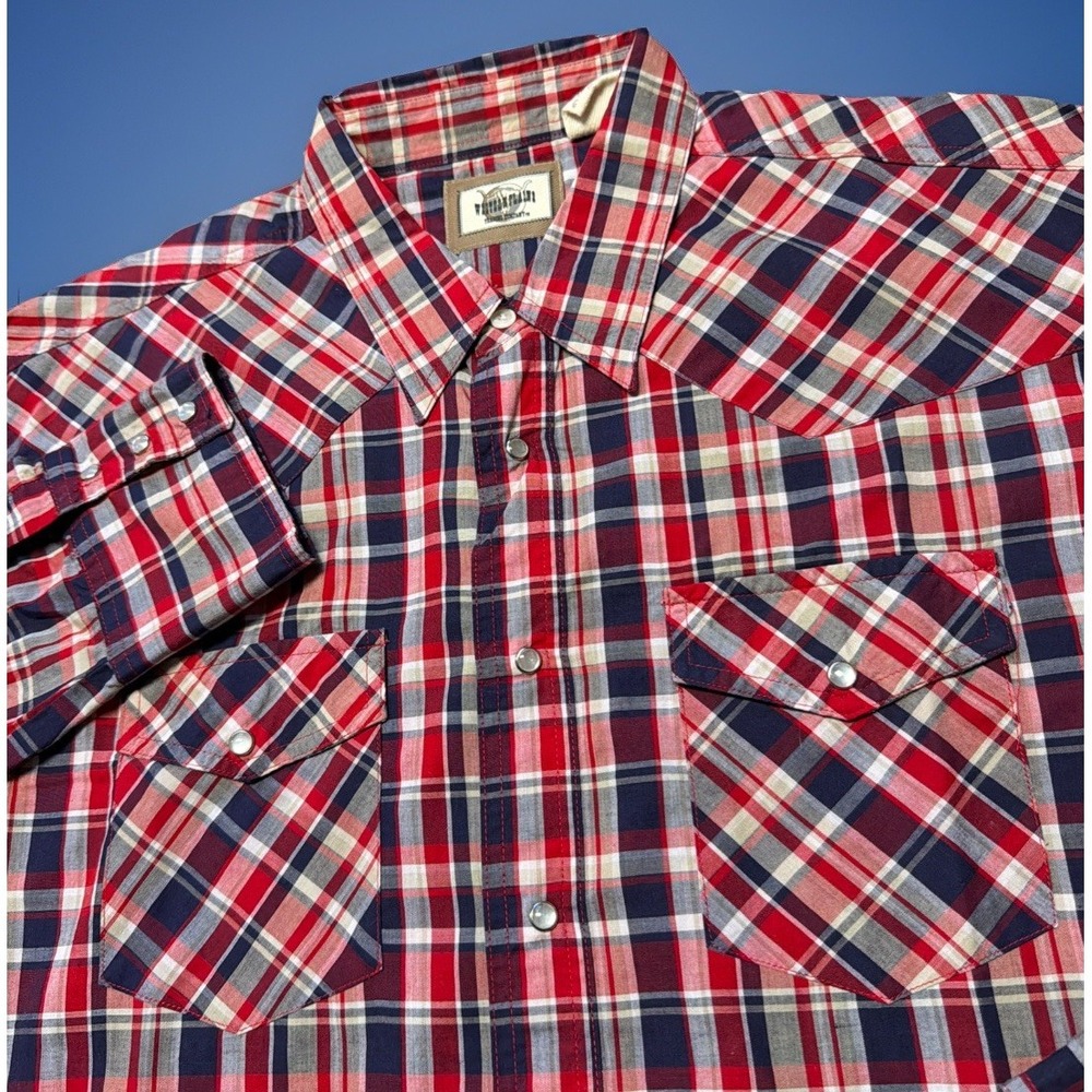 Vintage Western Plains Trading Co Shirt Mens XL Gray‎ Stripe Pearl Snap